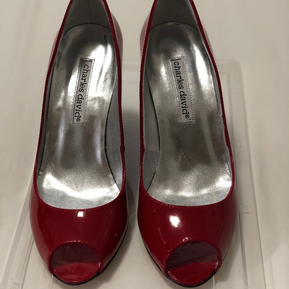 Charles David Red Patent Wedge Heels - Picture 2 of 7